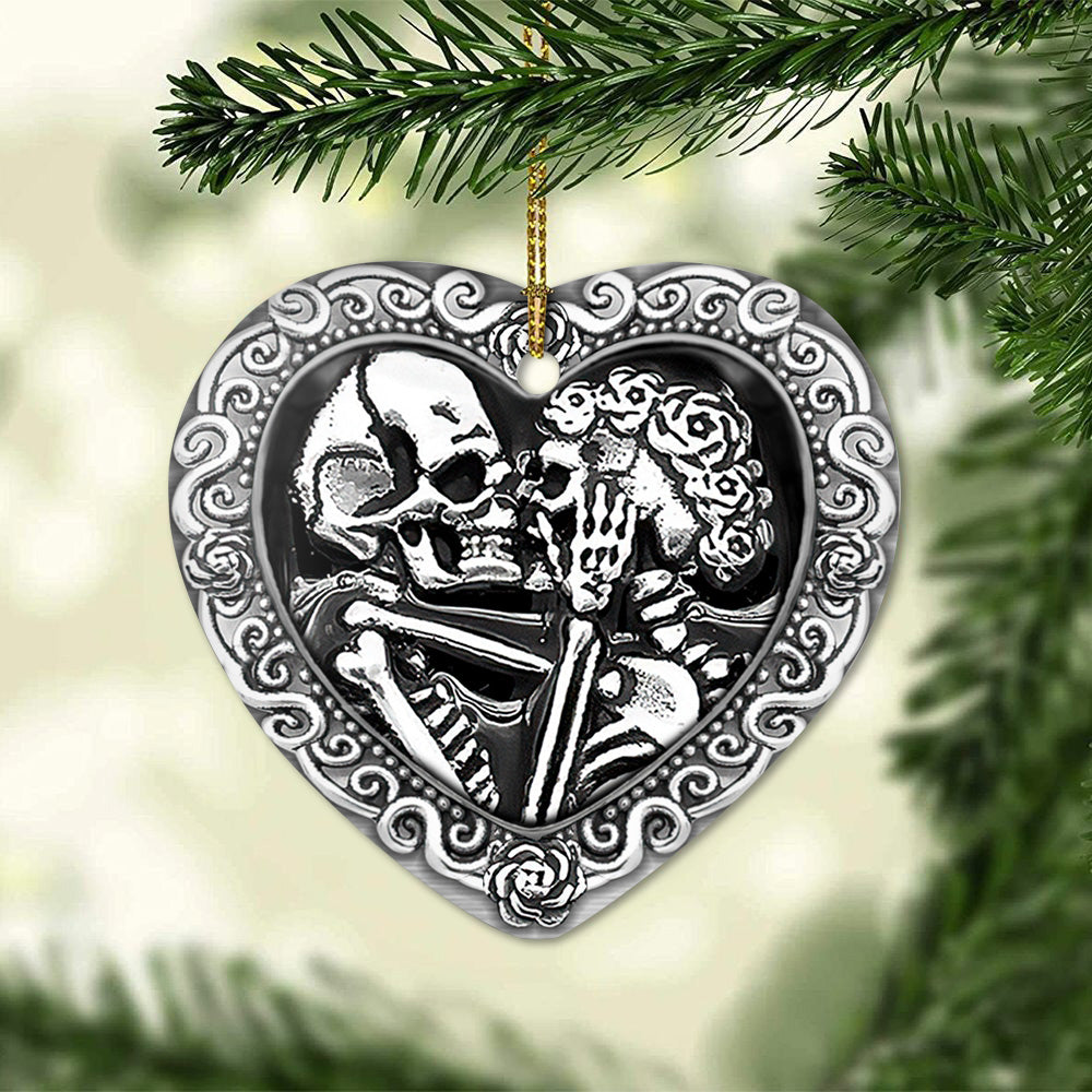 Metal Skull Couple Til The Death Do Us Part Heart Ceramic Ornament - Christmas Ornament - Christmas Gift