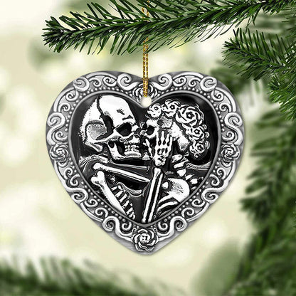 Metal Skull Couple Til The Death Do Us Part Heart Ceramic Ornament - Christmas Ornament - Christmas Gift