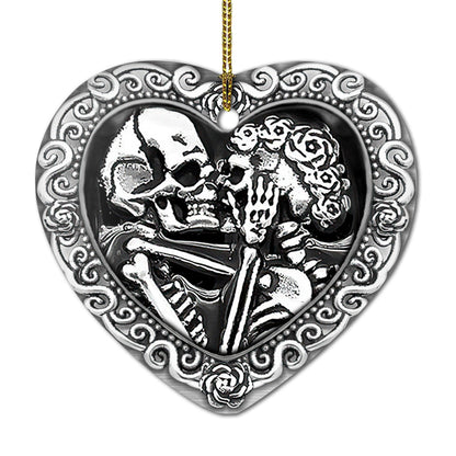Metal Skull Couple Til The Death Do Us Part Heart Ceramic Ornament - Christmas Ornament - Christmas Gift