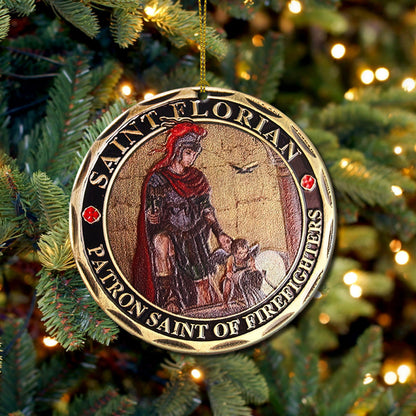 Metal Style Firefighter Coin Ceramic Circle Ornament - Decorative Ornament - Christmas Ornament
