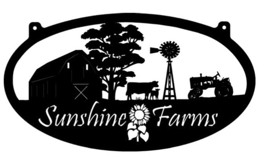 Metal Sunflower Farm Sign Barn Cow Tractor Sign Customized With Your Name Metal Wall Art Metal House Sign