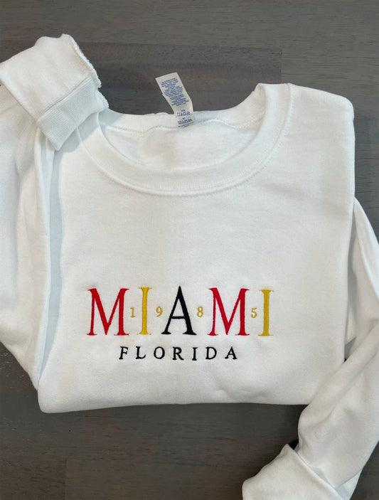 Miami Florida Embroidered Sweatshirt, Women's Embroidered Sweatshirts
