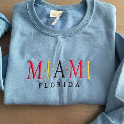 Miami Florida Embroidered Sweatshirt, Women's Embroidered Sweatshirts