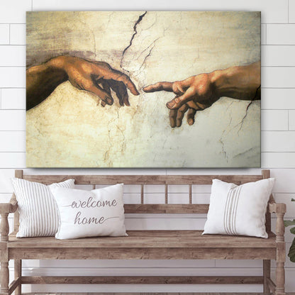 Michelangelo Wall Art Bedroom Wall Decor Hands Of God And Adam - Canvas Picture - Jesus Canvas Pictures - Christian Wall Art