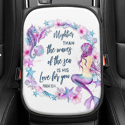 Mightier Than The Waves Of The Sea Seat Box Cover, Christian Car Center Console Cover, Religious Car Interior Accessories