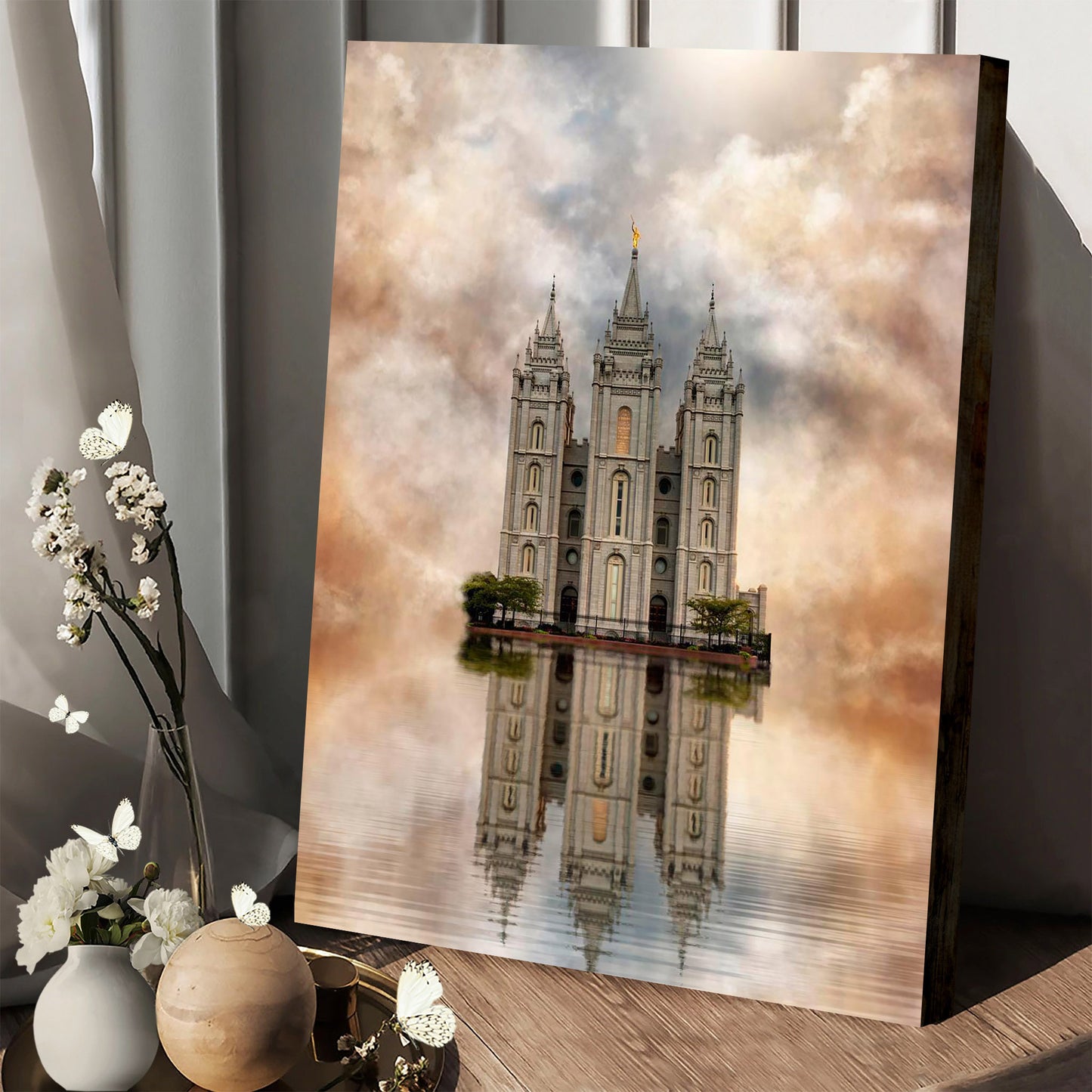 Millennial Reflection Salt Lake City Utah Temple Canvas Wall Art - Christian Wall Decor