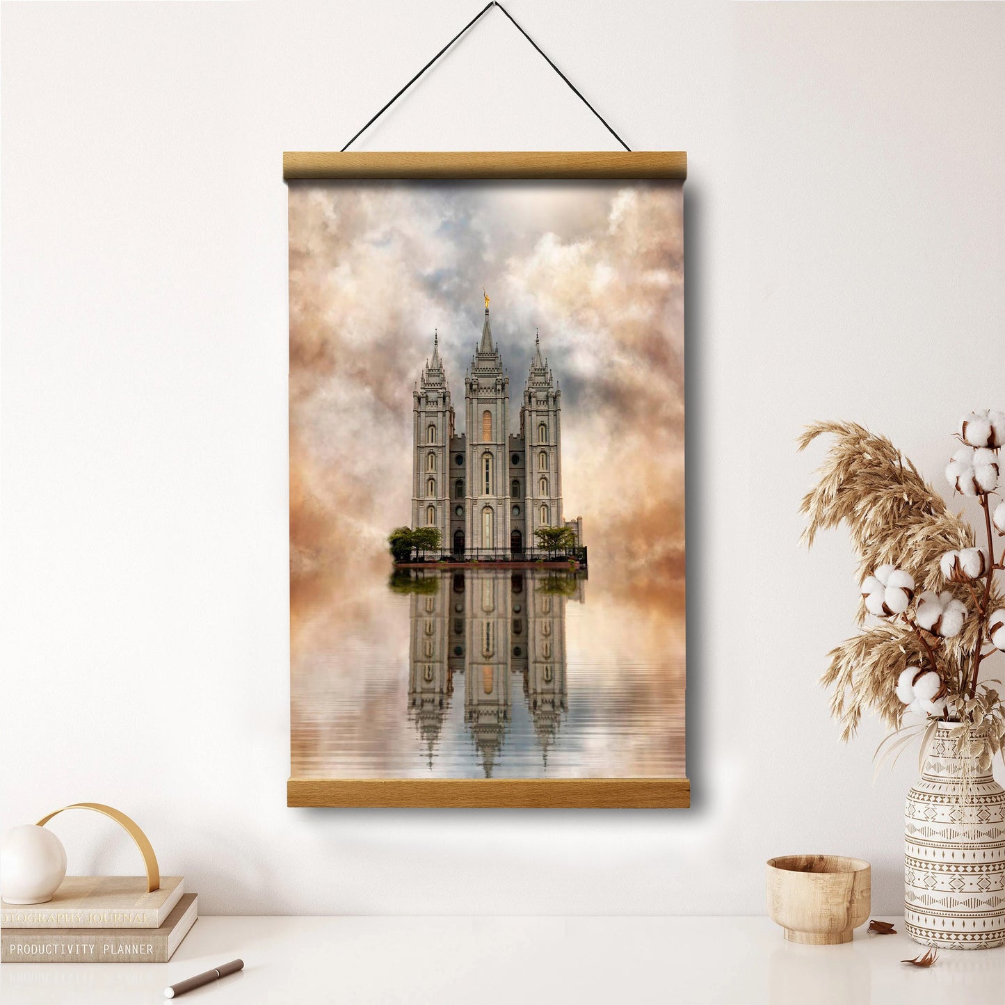 Millennial Reflection Salt Lake City Utah Temple Hanging Canvas Wall Art - Christian Wall Decor - Religious Canvas