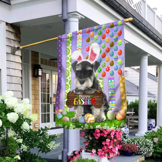 Miniature Schnauzer 1 Happy Easter American House Flag - Easter Garden Flag - Easter Outdoor Decor