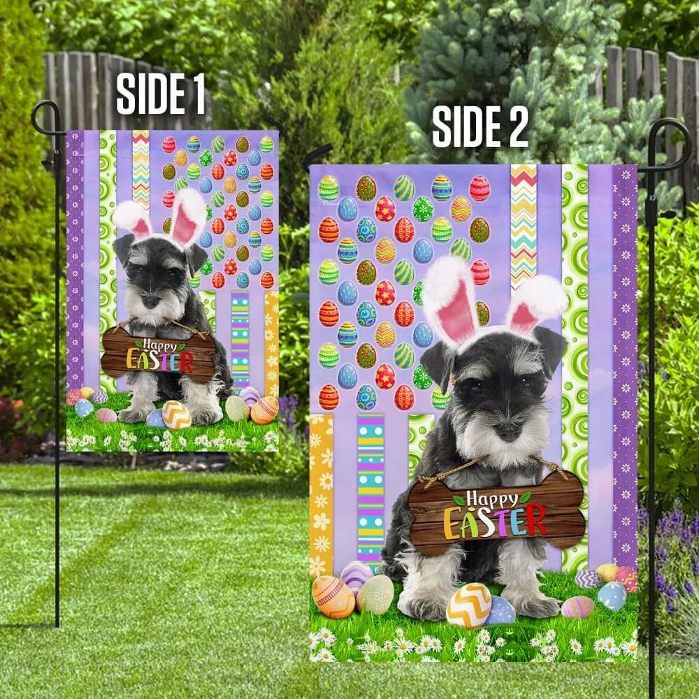 Miniature Schnauzer 1 Happy Easter American House Flag - Easter Garden Flag - Easter Outdoor Decor