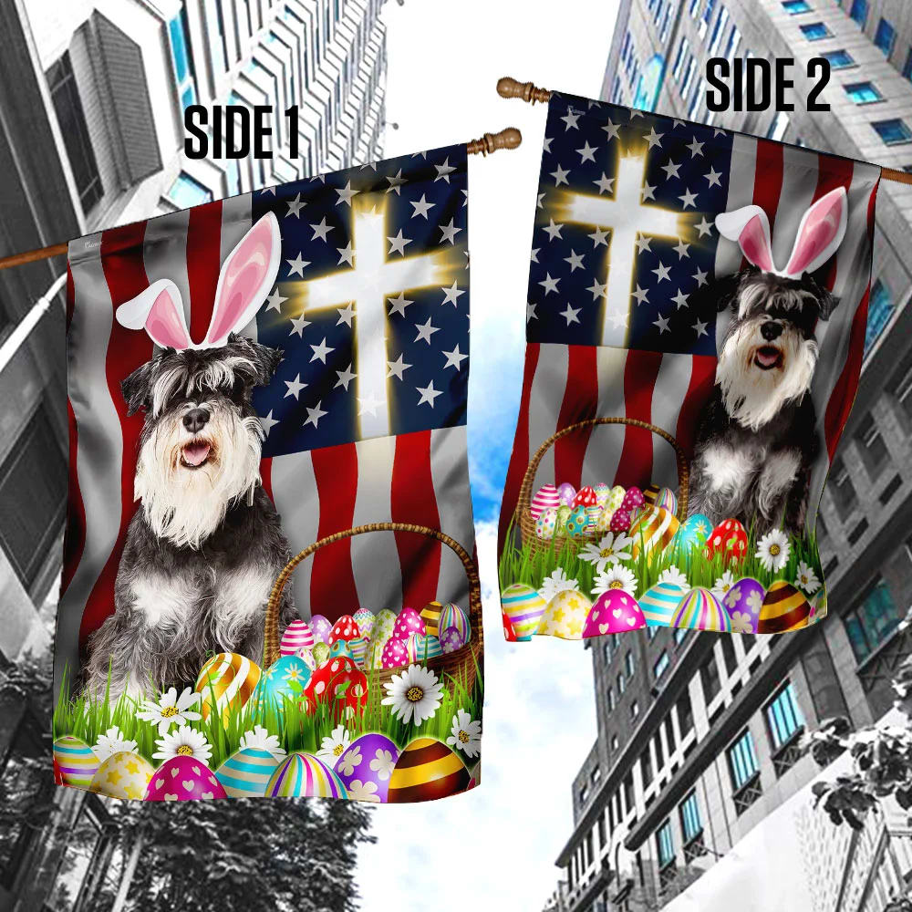 Miniature Schnauzer Easter American House Flag - Happy Easter Garden Flag - Decorative Easter Flags