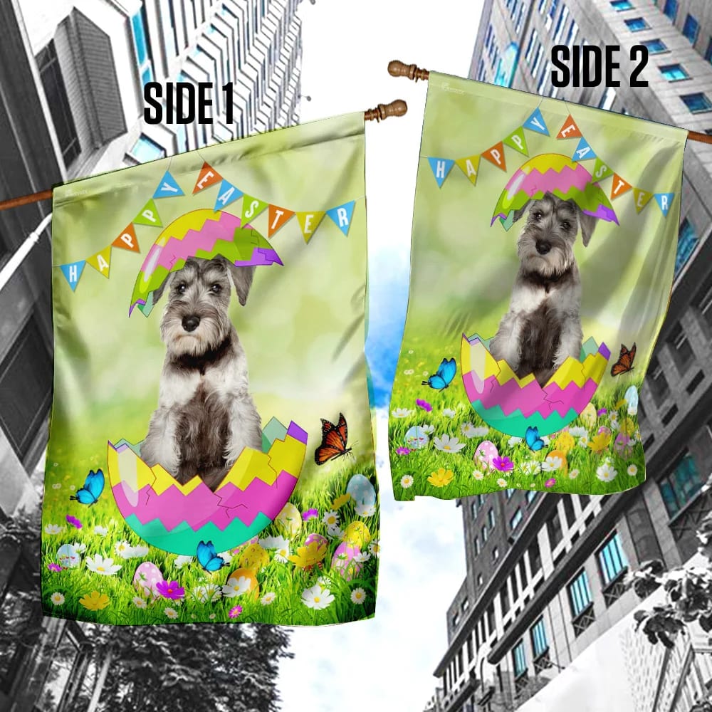 Miniature Schnauzer Easter Day House Flag - Happy Easter Garden Flag - Decorative Easter Flags