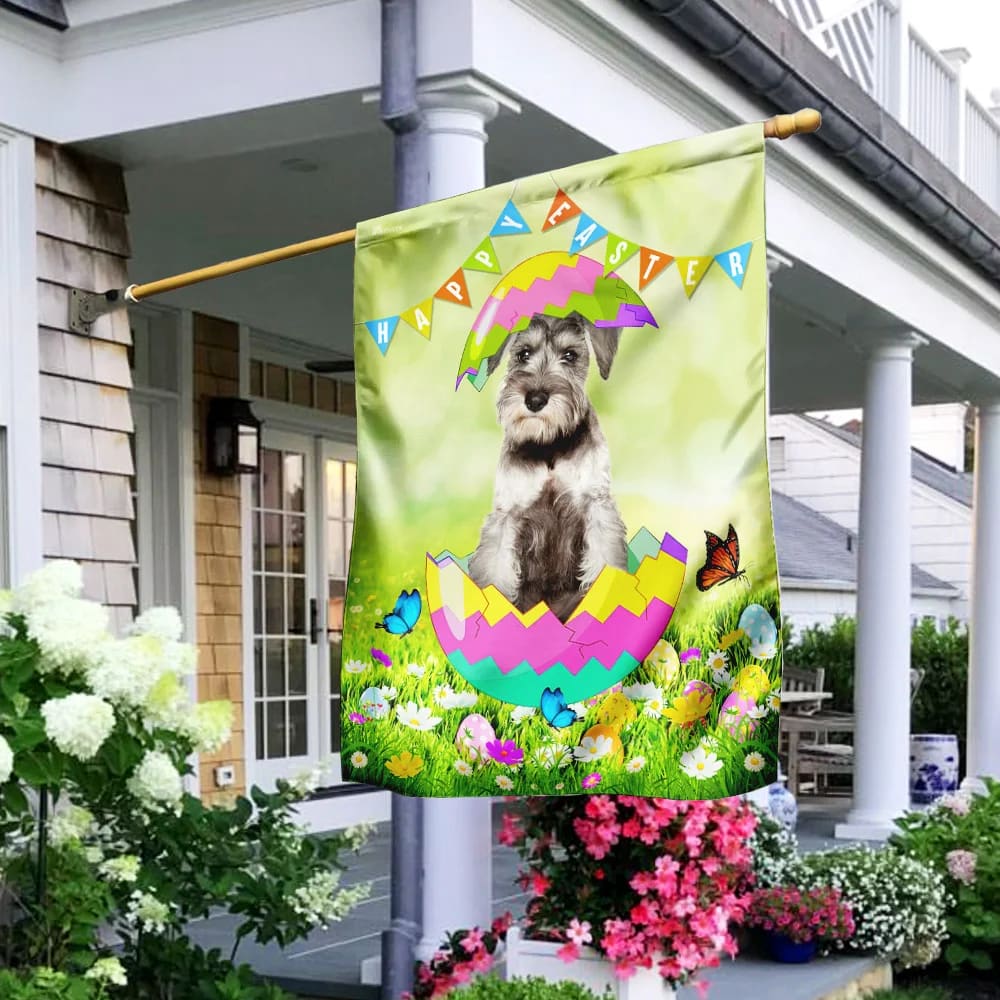 Miniature Schnauzer Easter Day House Flag - Happy Easter Garden Flag - Decorative Easter Flags