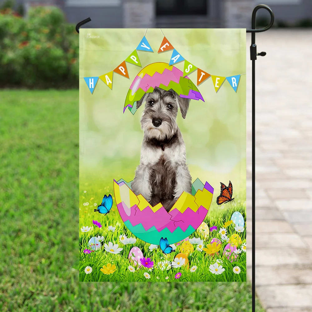 Miniature Schnauzer Easter Day House Flag - Happy Easter Garden Flag - Decorative Easter Flags