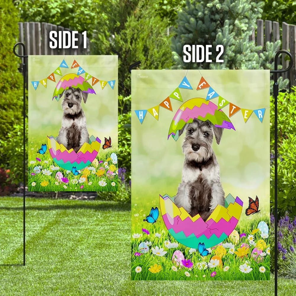 Miniature Schnauzer Easter Day House Flag - Happy Easter Garden Flag - Decorative Easter Flags