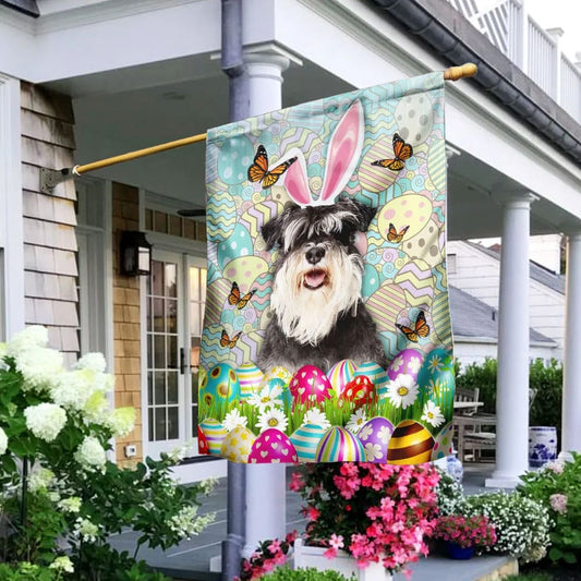 Miniature Schnauzer Happy Easter House Flag - Easter Garden Flag - Easter Outdoor Decor