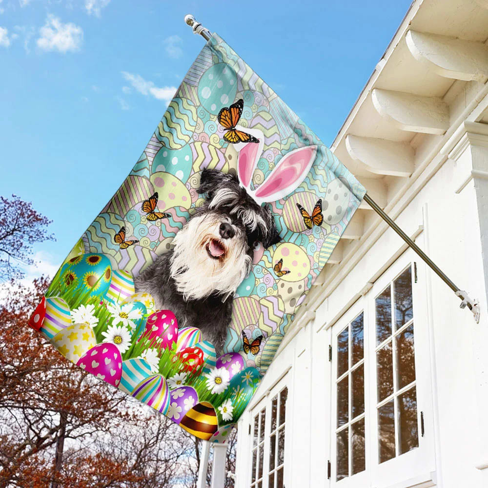 Miniature Schnauzer Happy Easter House Flag - Easter Garden Flag - Easter Outdoor Decor