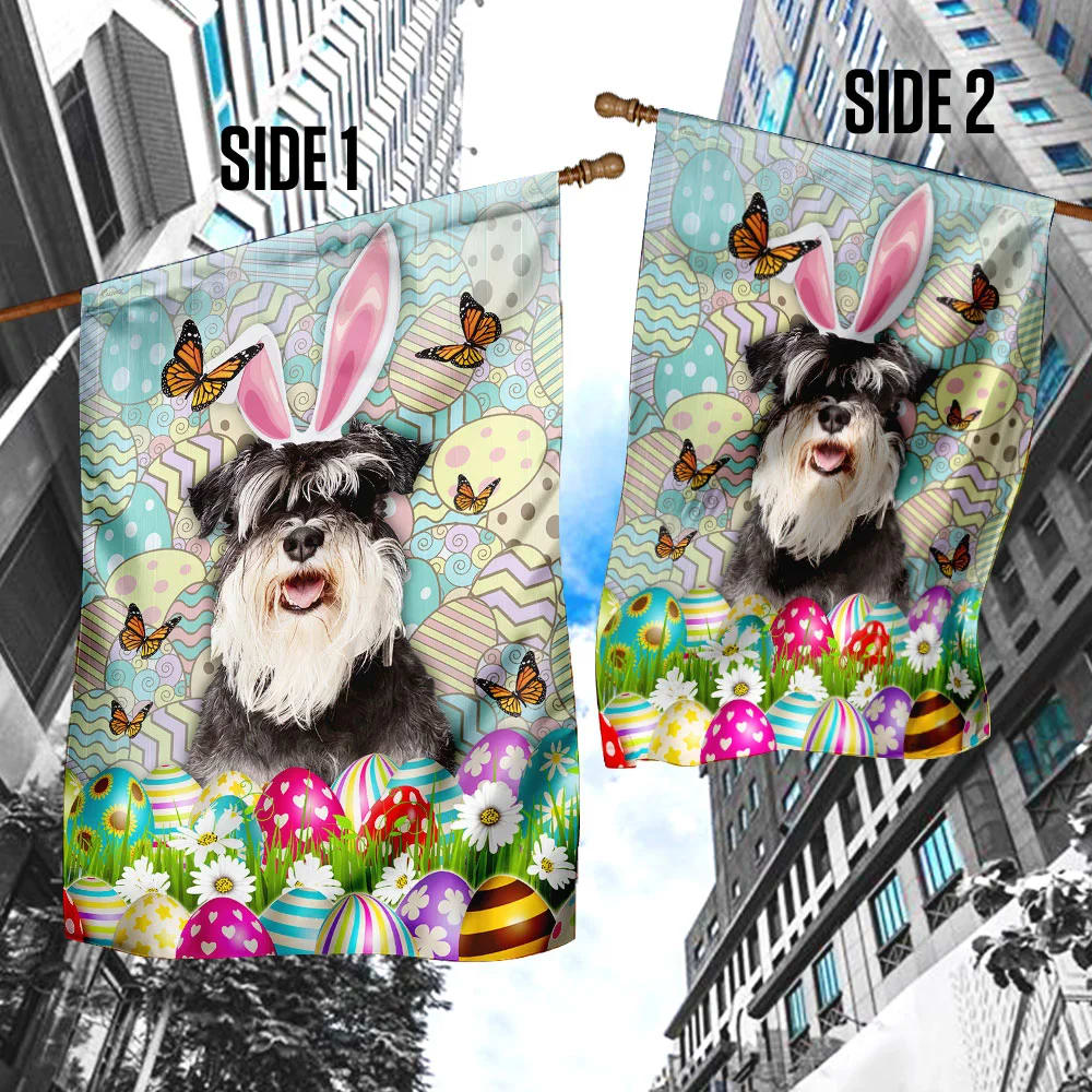 Miniature Schnauzer Happy Easter House Flag - Easter Garden Flag - Easter Outdoor Decor