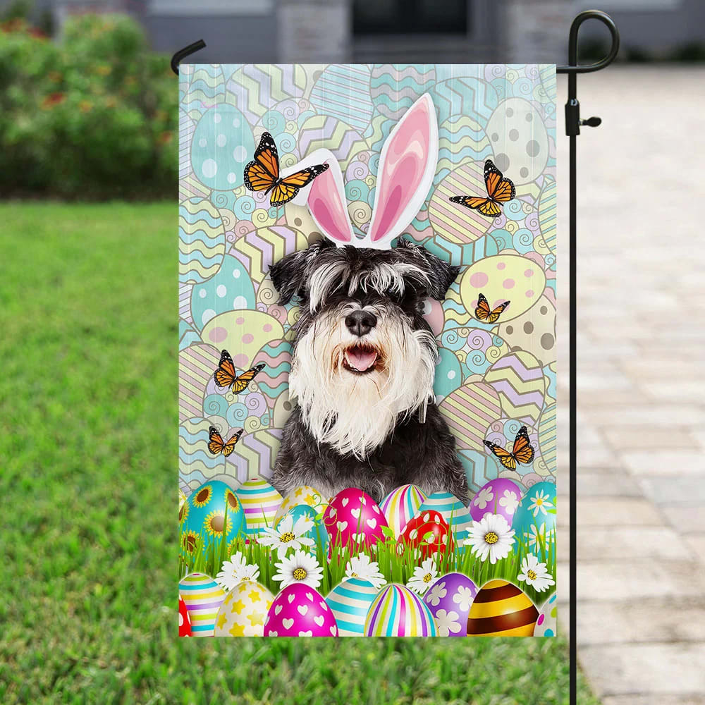 Miniature Schnauzer Happy Easter House Flag - Easter Garden Flag - Easter Outdoor Decor