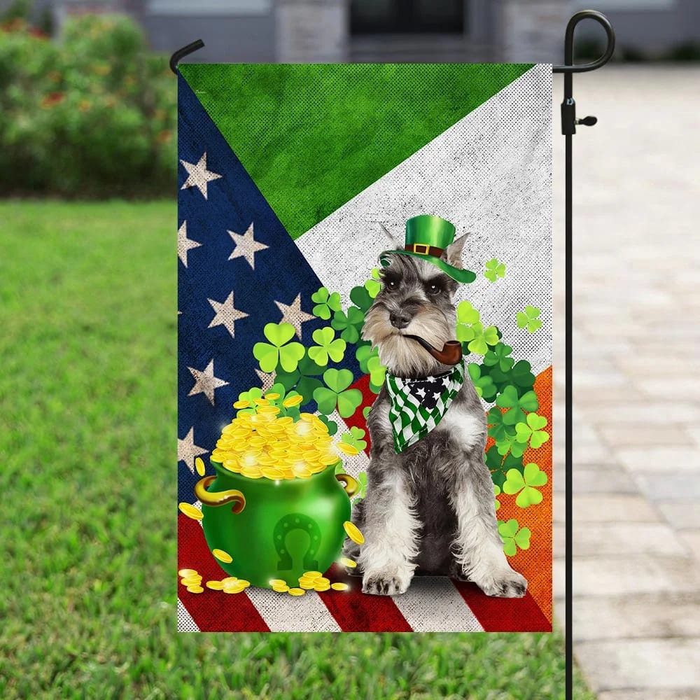 Miniature Schnauzer House Flag - St Patrick's Day Garden Flag - Outdoor St Patrick's Day Decor