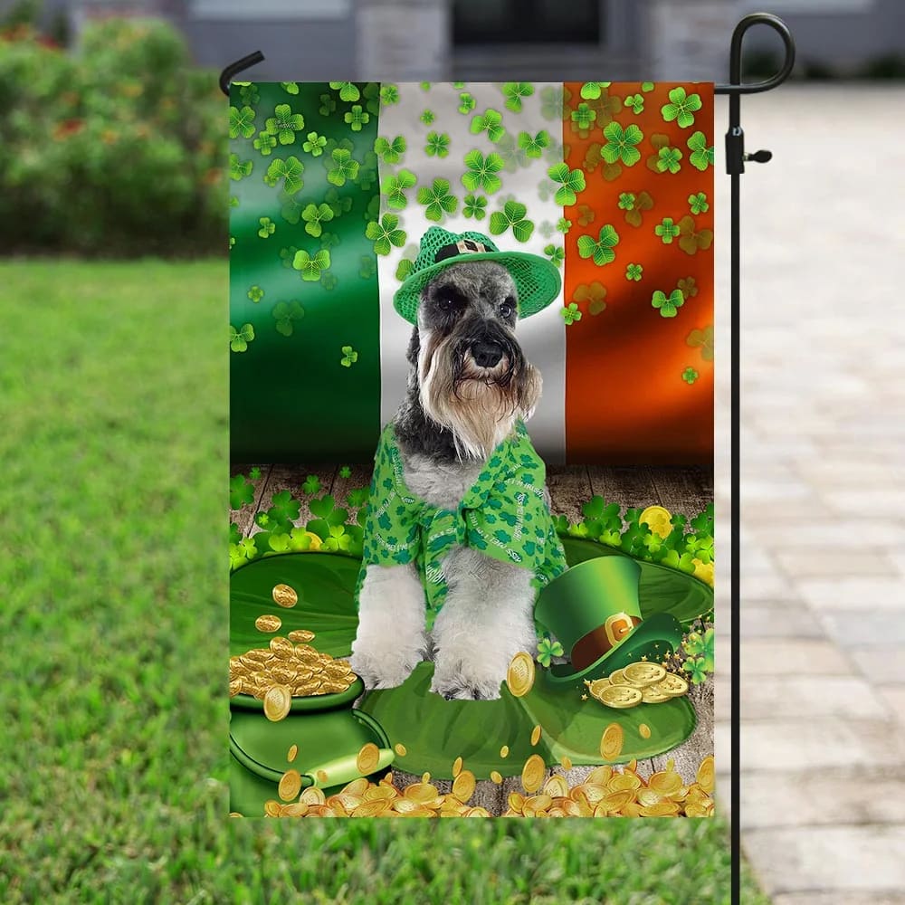 Miniature Schnauzer St. Patrick's Day House Flag - St Patrick's Day Garden Flag - Outdoor St Patrick's Day Decor