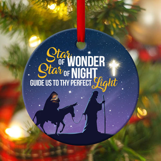 Miracle Christian Ceramic Circle Ornament - Star Of Wonder Guide Us To Thy Perfect Light - Christmas Decor