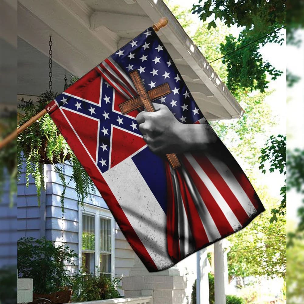 Mississippi Christian Cross House Flags - Christian Garden Flags - Outdoor Christian Flag