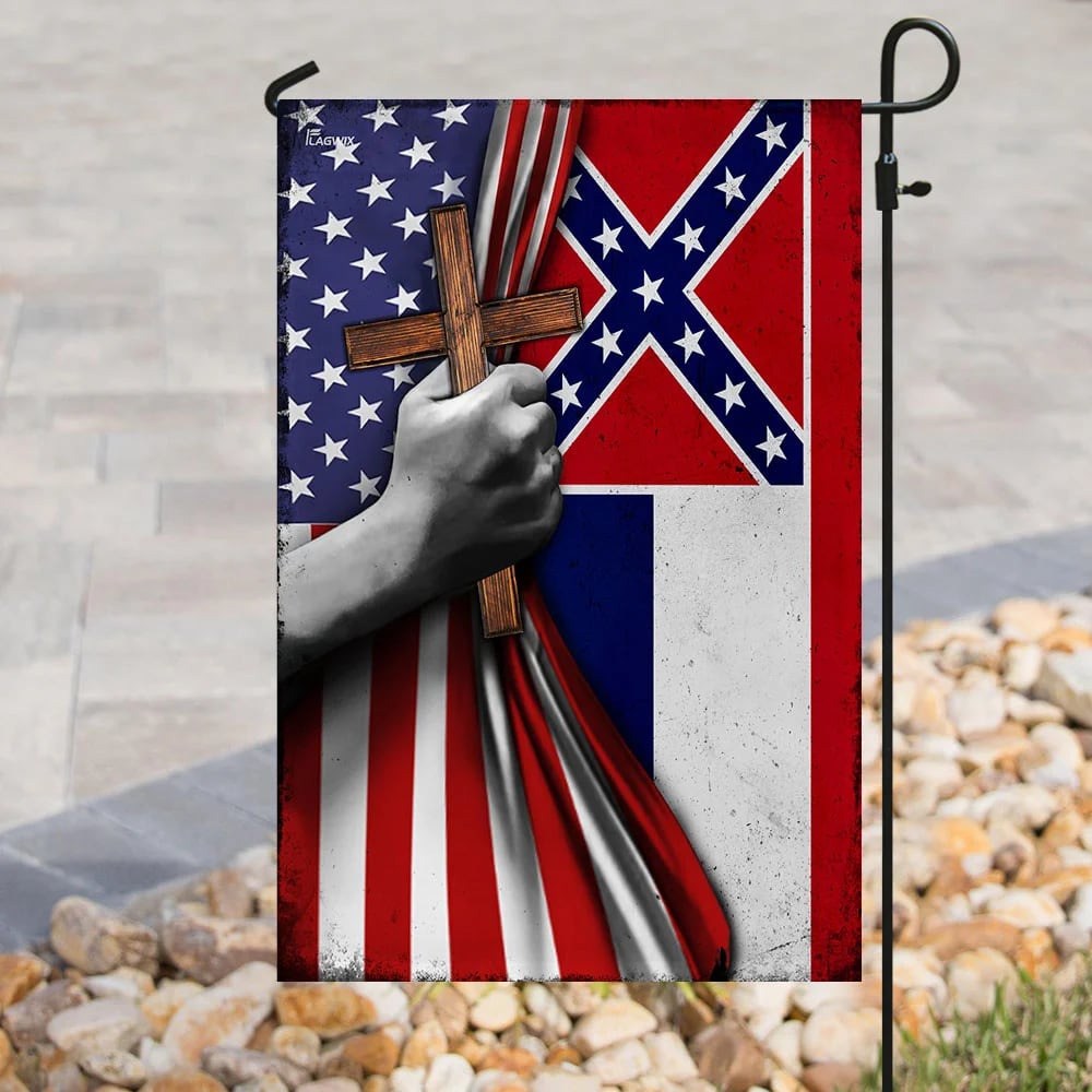 Mississippi Christian Cross House Flags - Christian Garden Flags - Outdoor Christian Flag