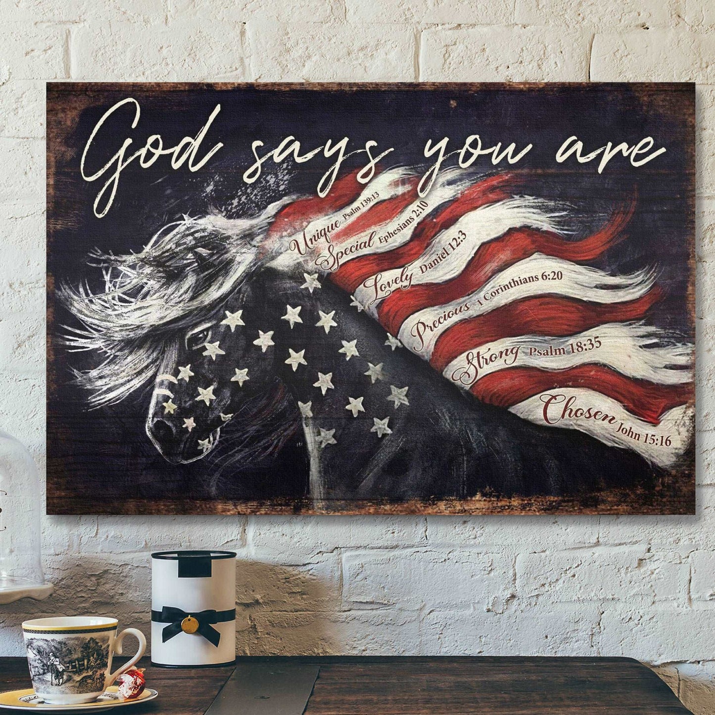 Amazing Horse And Flag - God Says You Are - Bible Verse Canvas - Scripture Canvas Wall Art - Ciaocustom