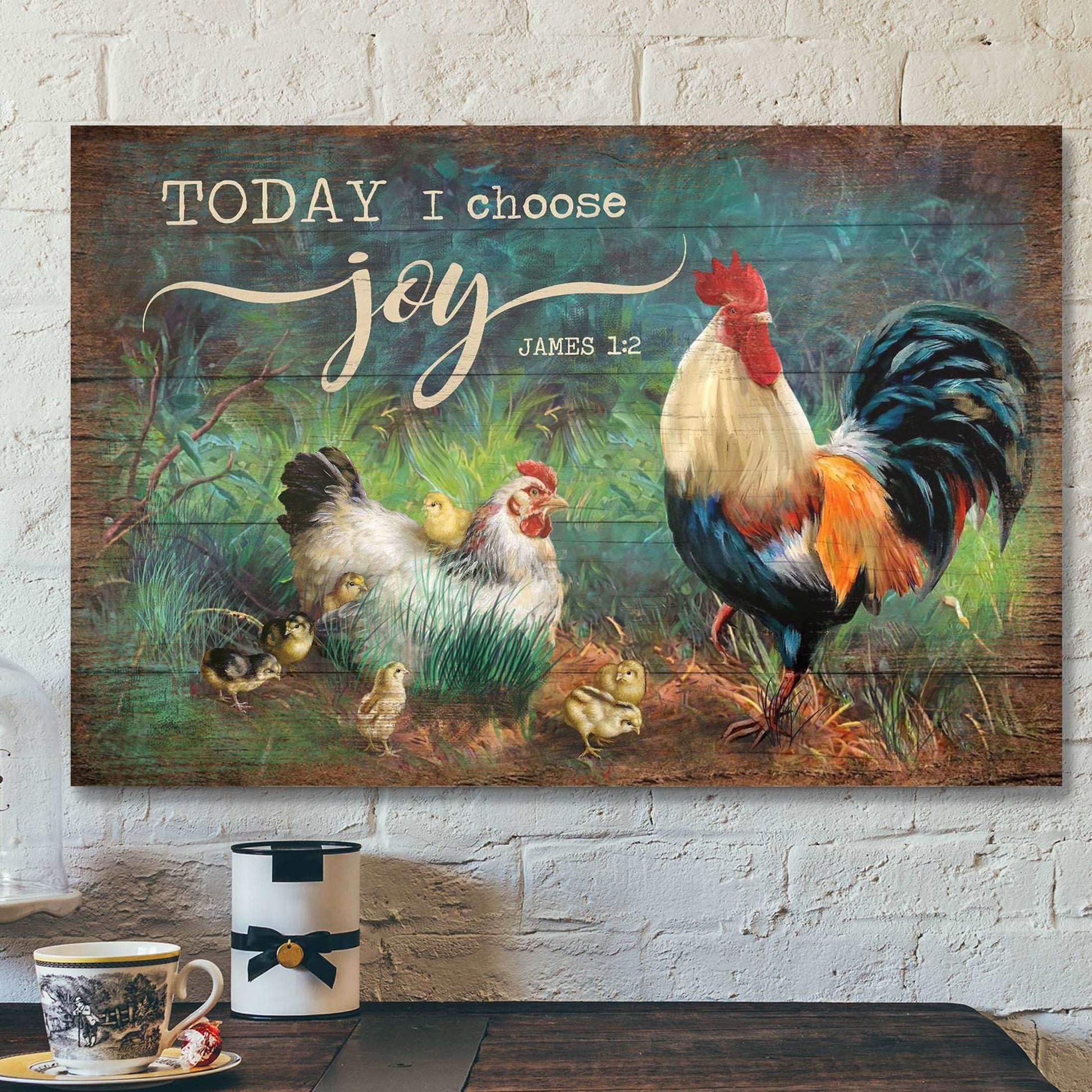 Adorable Chicken Family - Today I Choose Joy - Bible Verse Canvas - Scripture Canvas Wall Art - Ciaocustom