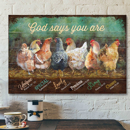 Awesome Chickens - God Says You Are - Bible Verse Canvas - Scripture Canvas Wall Art - Ciaocustom