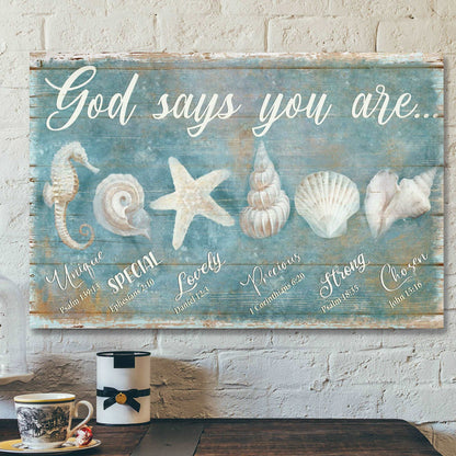 Awesome Seashells - God Says You Are Canvas Wall Art - Bible Verse Canvas - Scripture Canvas Wall Art - Ciaocustom