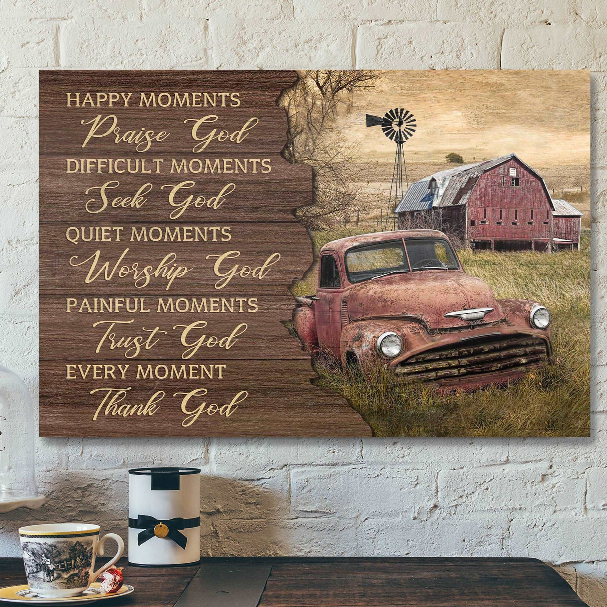 An Old Red Car - Every Moment Thank God Canvas Wall Art - Bible Verse Canvas - Scripture Canvas Wall Art - Ciaocustom