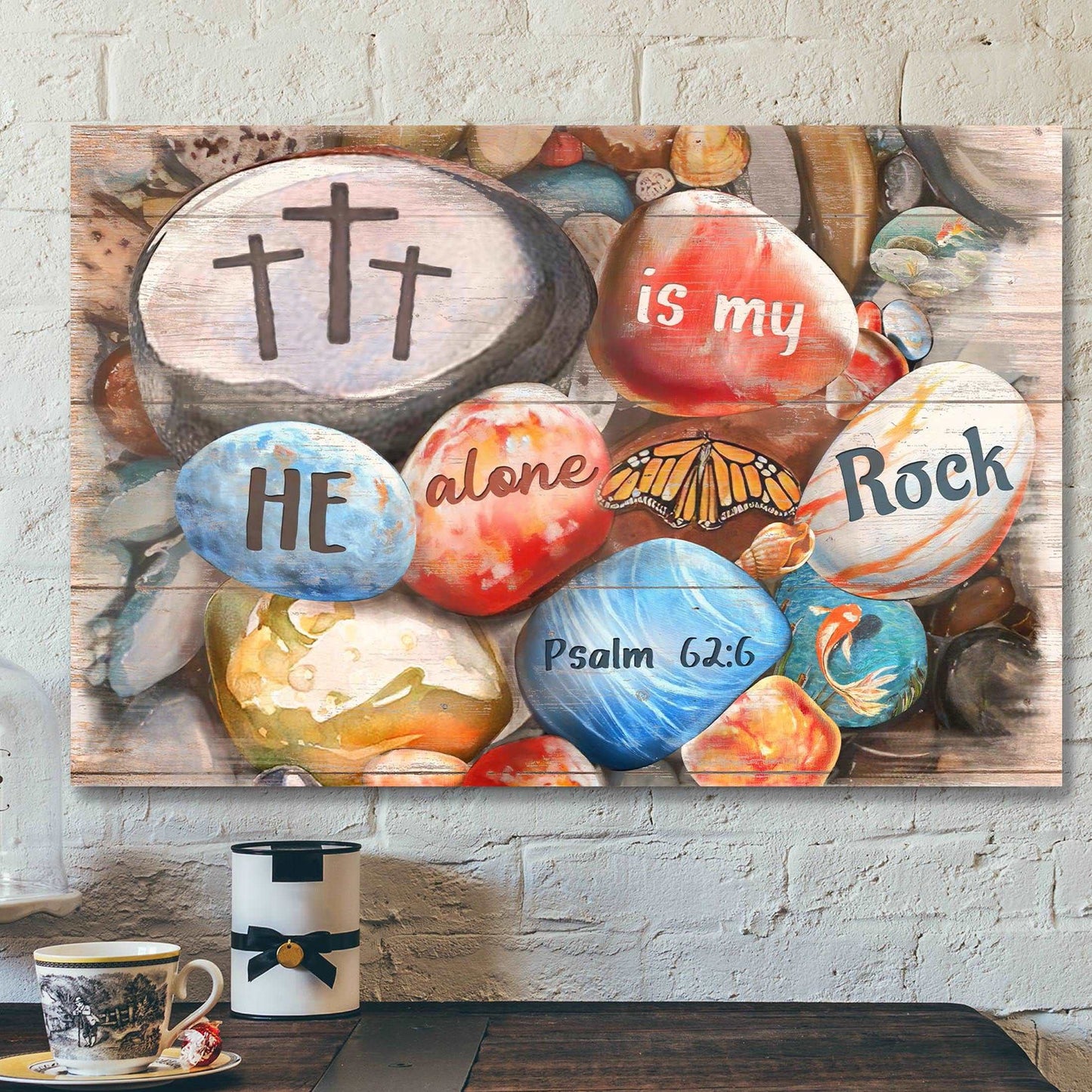 Beach Rock - He Alone Is My Rock Canvas Wall Art - Bible Verse Canvas - Scripture Canvas Wall Art - Ciaocustom