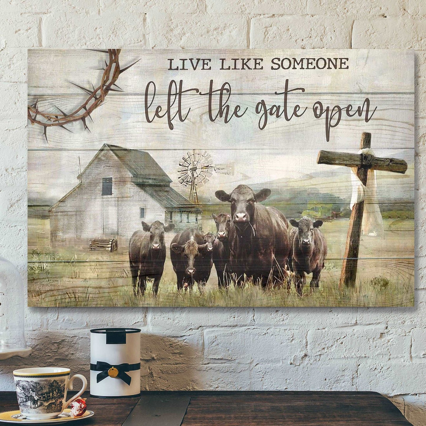 Angus Cows - Live Like Someone Left The Gate Open - Bible Verse Canvas - Scripture Canvas Wall Art - Ciaocustom