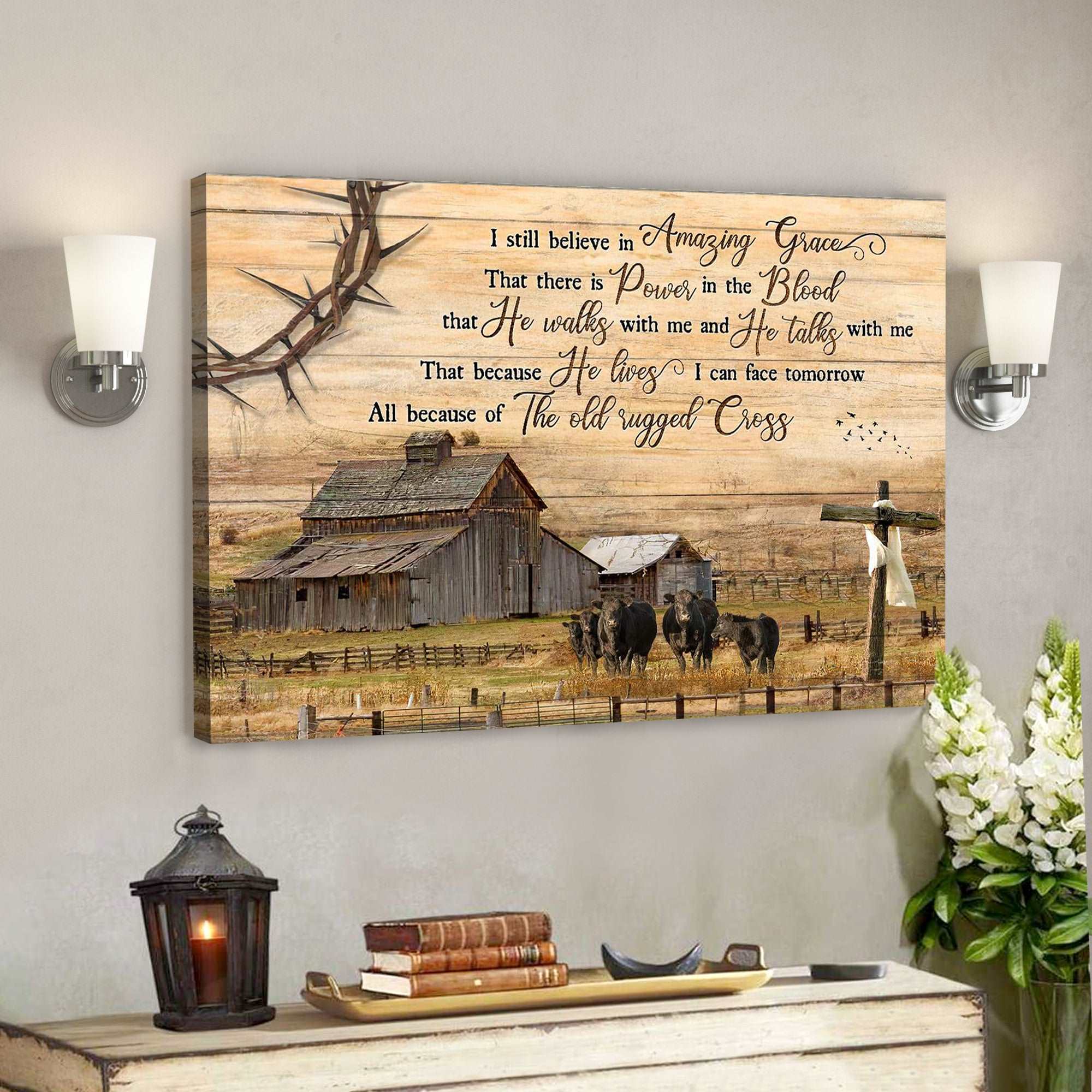 Angus Cows With Country Farm - I Still Believe In Amazing Grace - Bible Verse Canvas - God Canvas - Scripture Canvas Wall Art - Ciaocustom