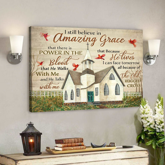 Amazing Grace Church And Cardinal - Bible Verse Canvas - God Canvas - Scripture Canvas Wall Art - Ciaocustom