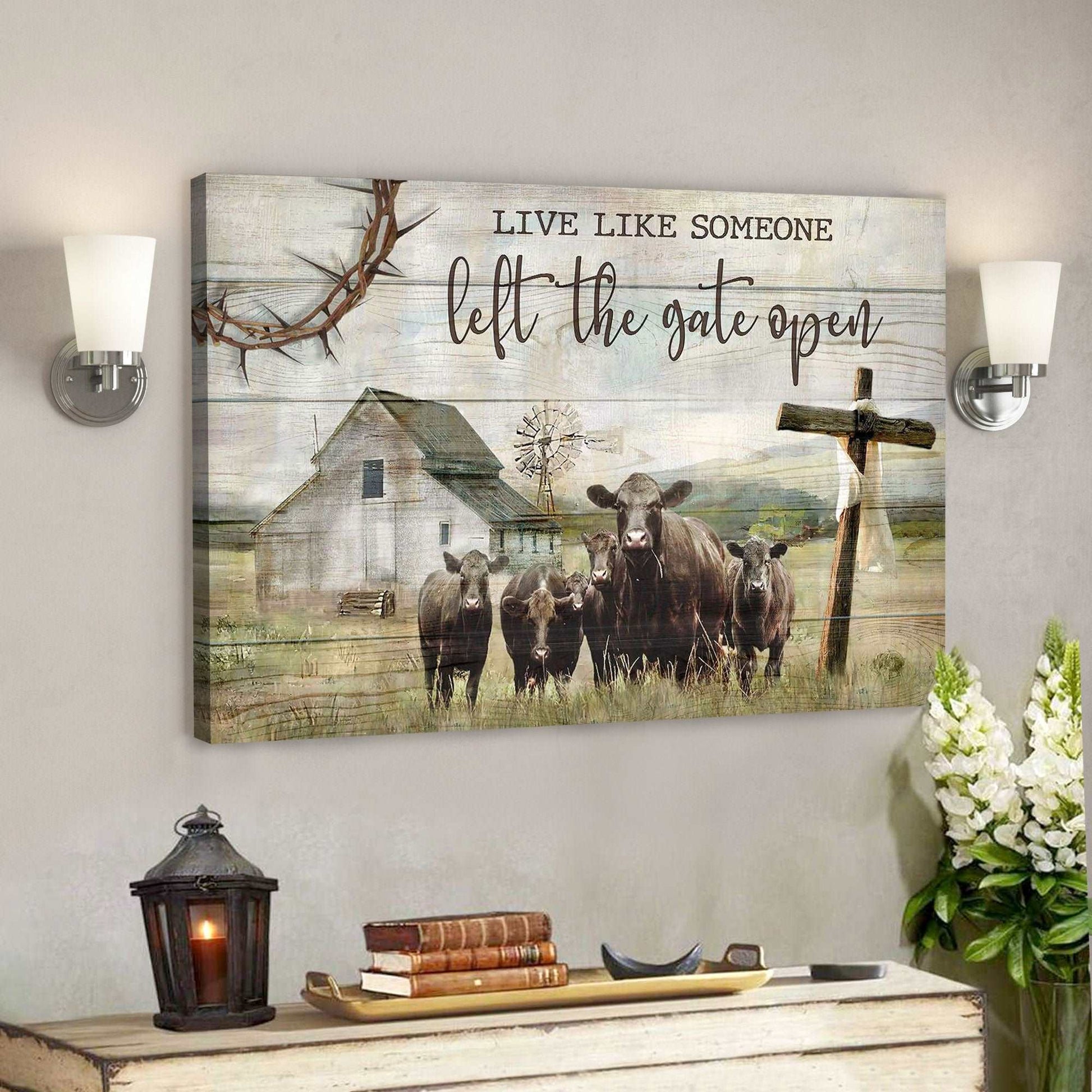 Angus Cows - Live Like Someone Left The Gate Open - Bible Verse Canvas - God Canvas - Scripture Canvas Wall Art - Ciaocustom