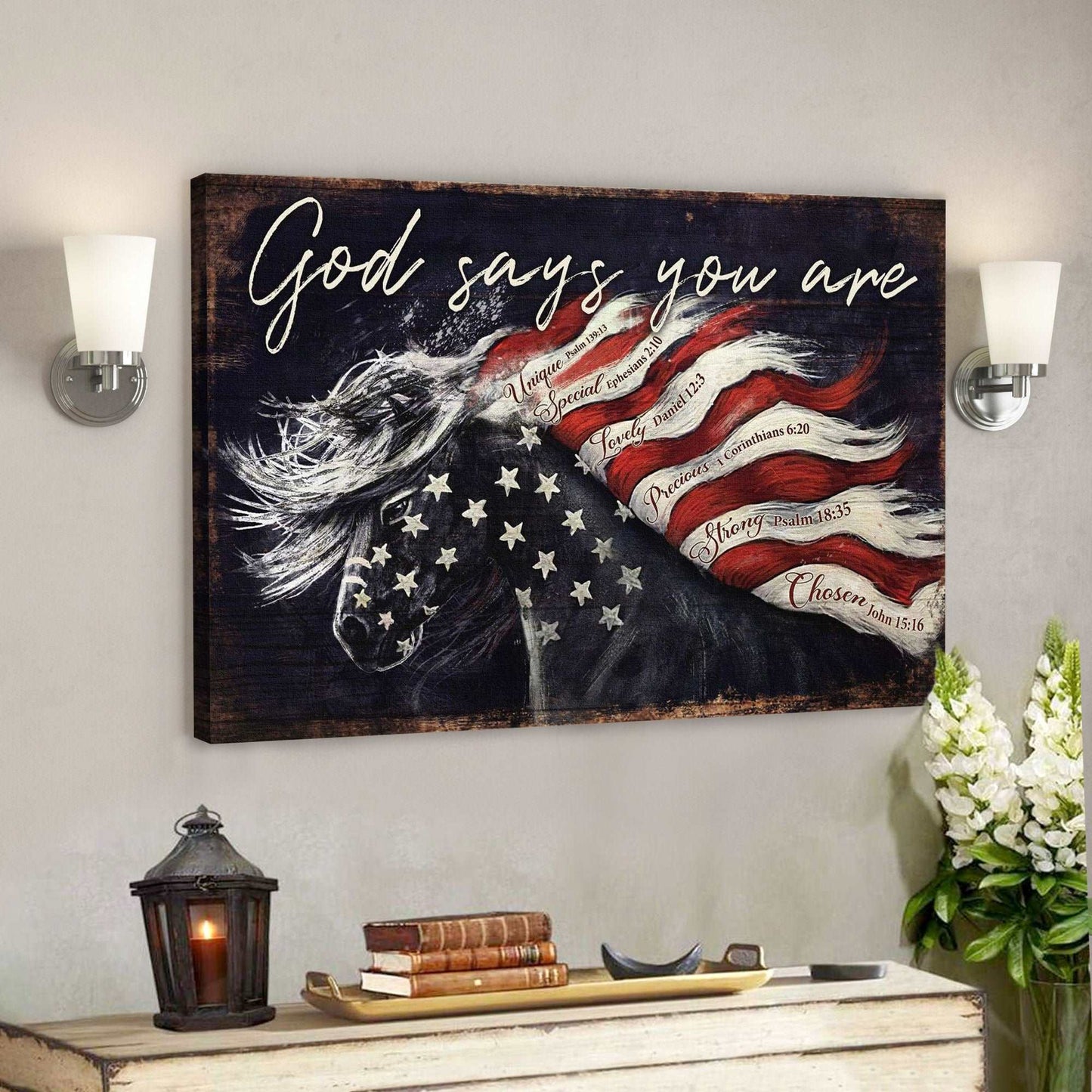 Amazing Horse And Flag - God Says You Are - Bible Verse Canvas - God Canvas - Scripture Canvas Wall Art - Ciaocustom