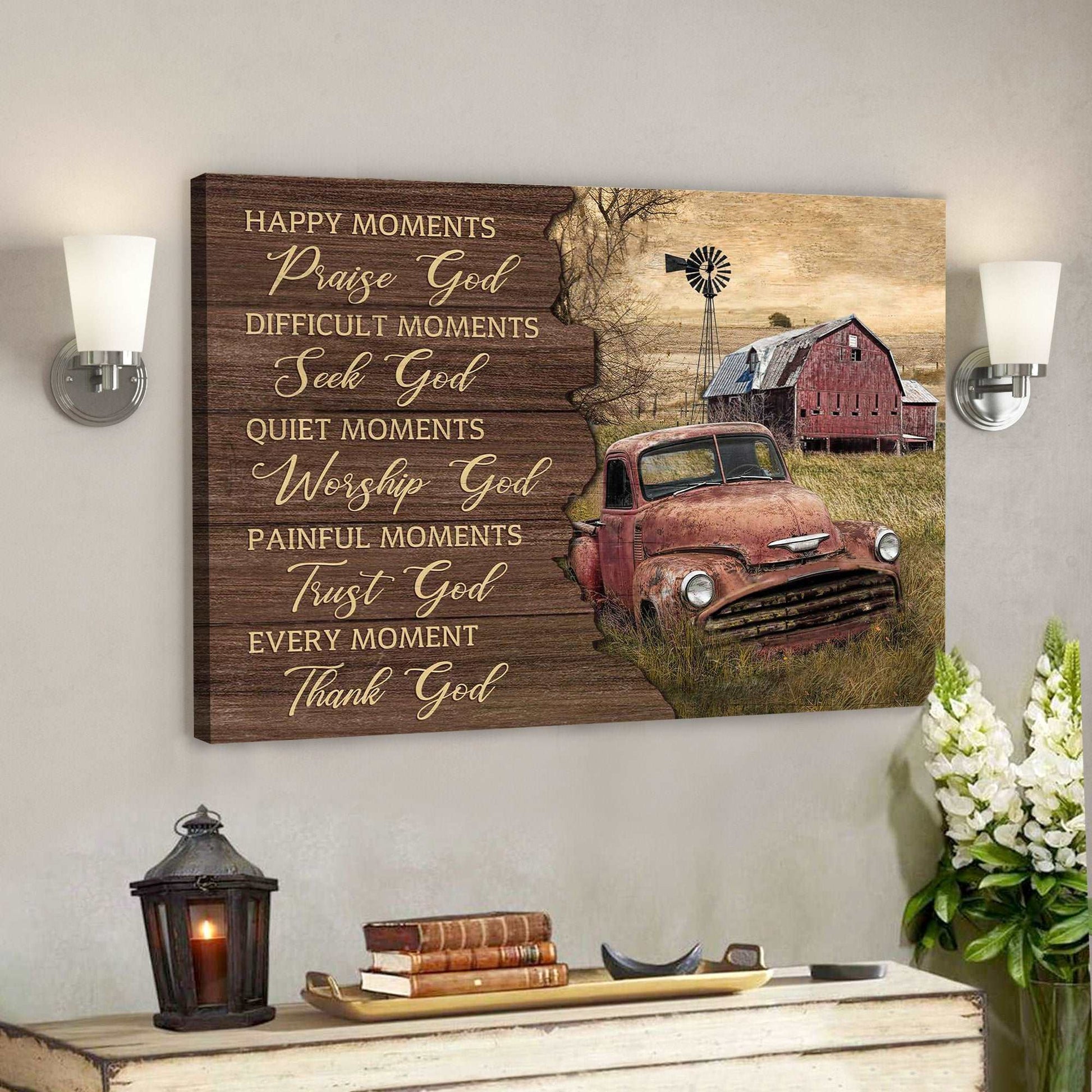 An Old Red Car - Every Moment Thank God Canvas Wall Art - Bible Verse Canvas - God Canvas - Scripture Canvas Wall Art - Ciaocustom