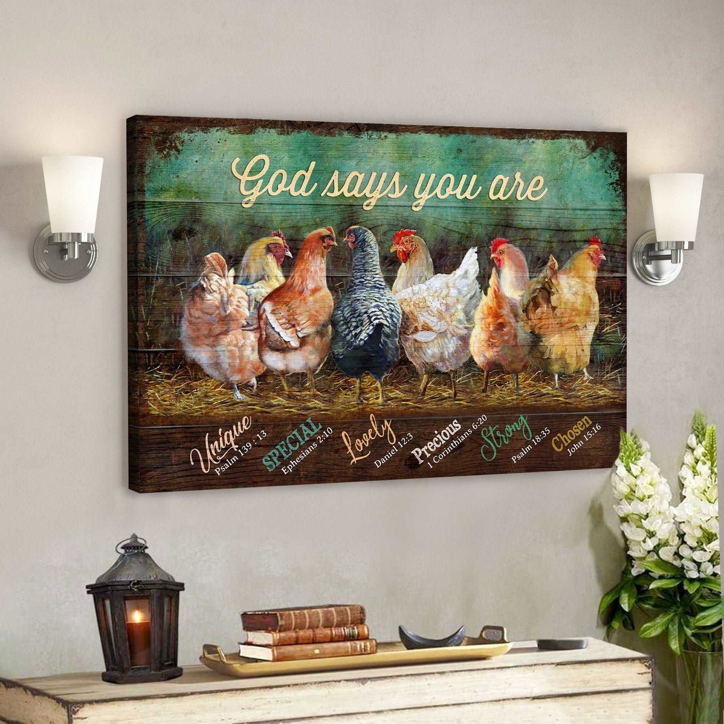 Awesome Chickens - God Says You Are - Bible Verse Canvas - God Canvas - Scripture Canvas Wall Art - Ciaocustom