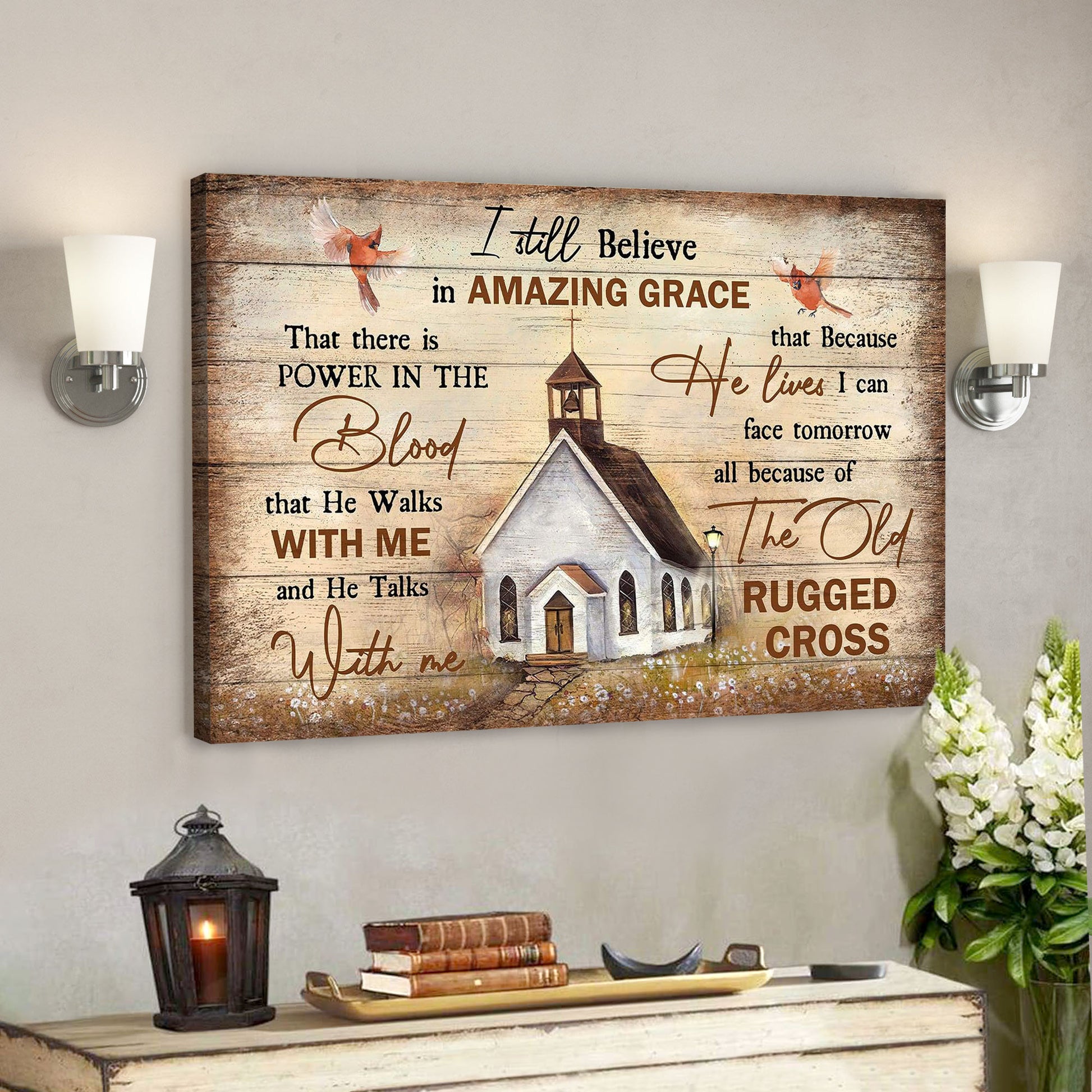 Cardinal And The Church - Because He Lives I Can Face Tomorrow - Bible Verse Canvas - God Canvas - Scripture Canvas Wall Art - Ciaocustom