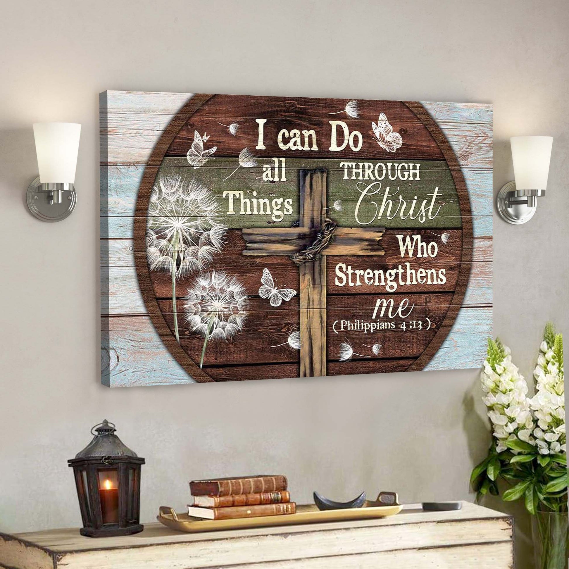 The Cross - I Can Do All Things Through Christ Canvas Wall Art - Bible Verse Canvas - God Canvas - Scripture Canvas Wall Art - Ciaocustom