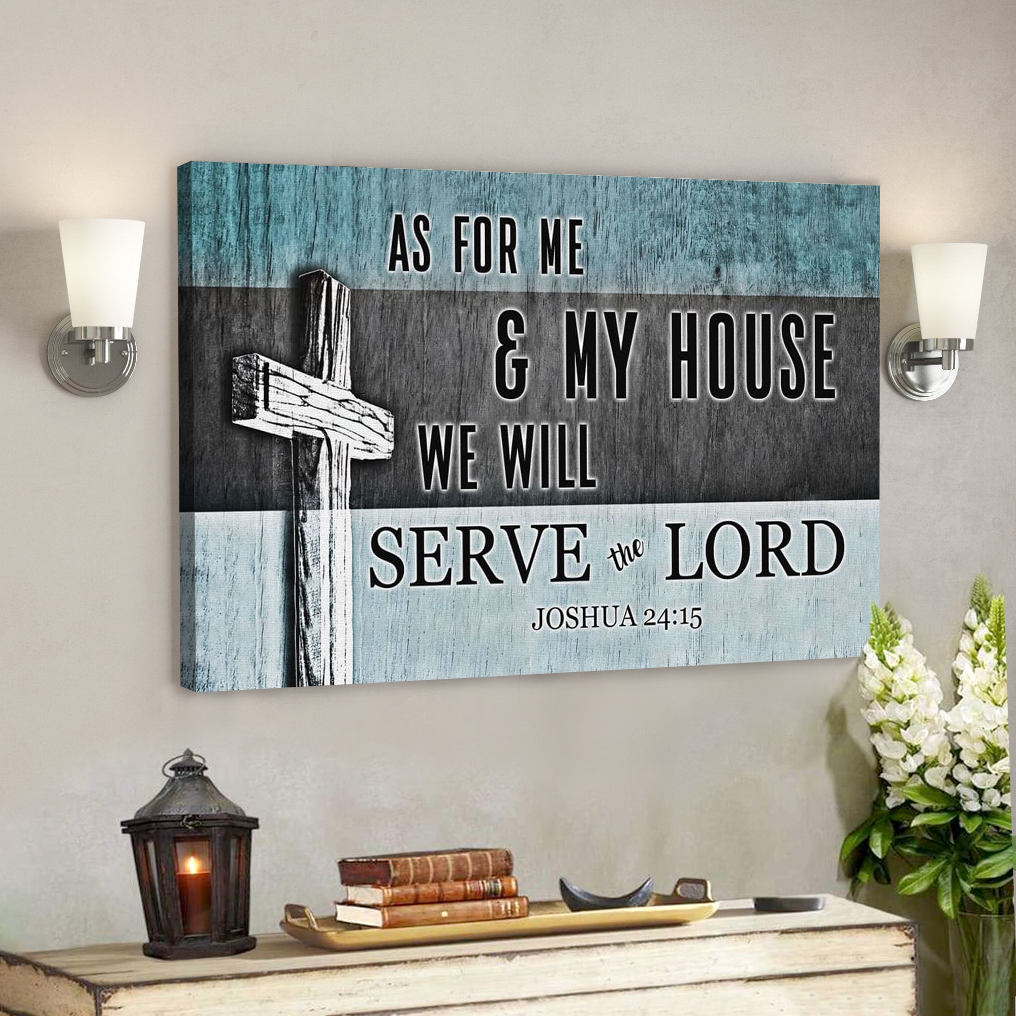 Bible Verse Canvas - God Canvas - As For Me And My House Joshua 2415 Cross Canvas Print - Scripture Canvas Wall Art - Ciaocustom