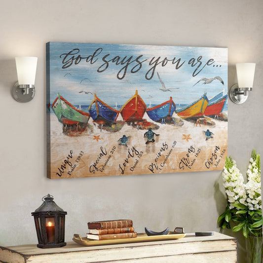 Bible Verse Wall Art Canvas - God Canvas - Colorful Boats  - God Says You Are Canvas - Ciaocustom
