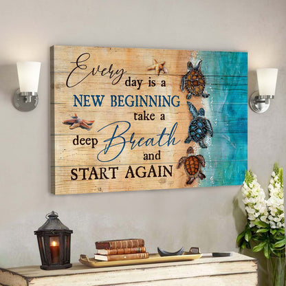 Turtles Along The Beach - Every Day Is A New Beginning Canvas Wall Art - Bible Verse Canvas - God Canvas - Scripture Canvas Wall Art - Ciaocustom