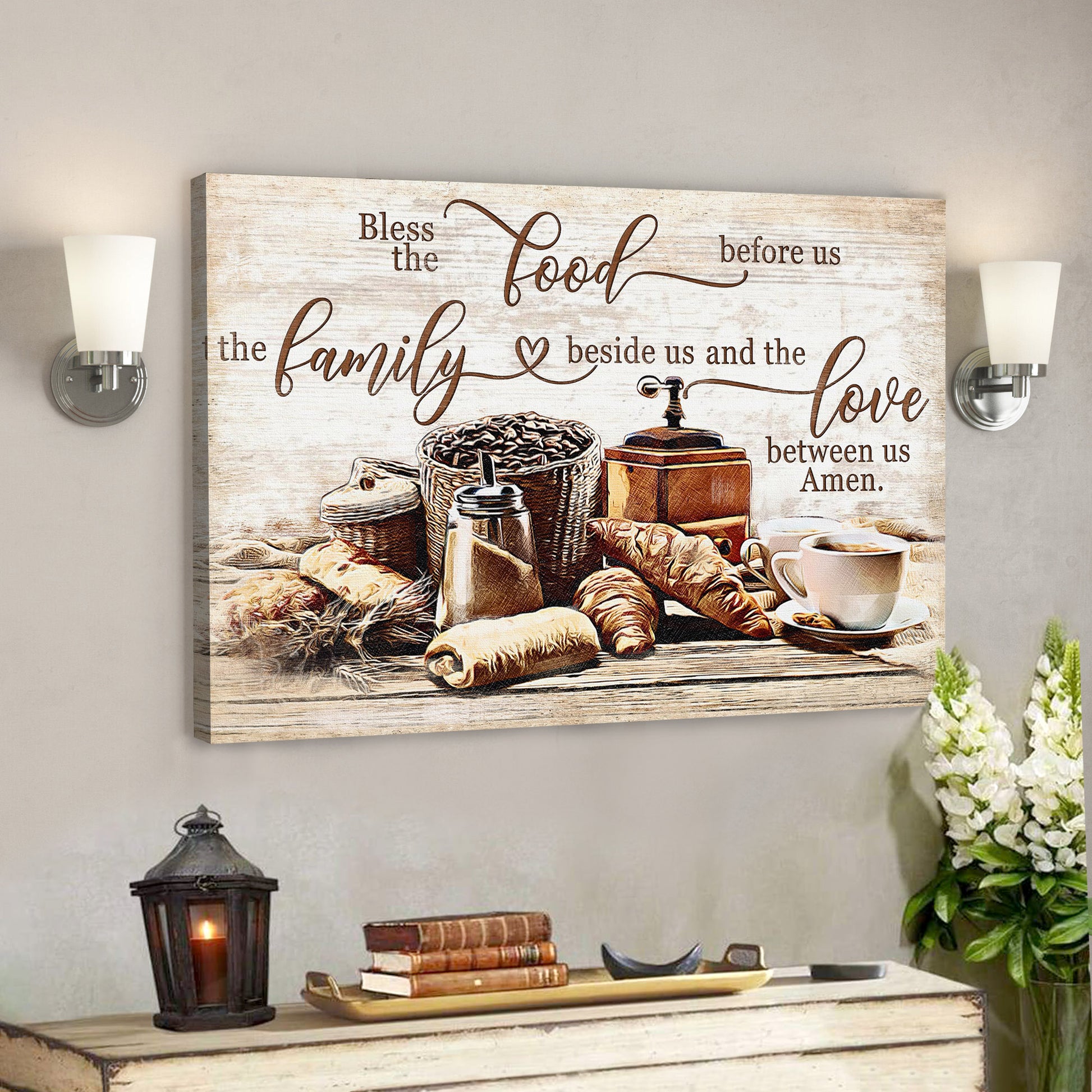 Bless The Food Before Us - The Love Between Us - Bible Verse Canvas - God Canvas - Scripture Canvas Wall Art - Ciaocustom