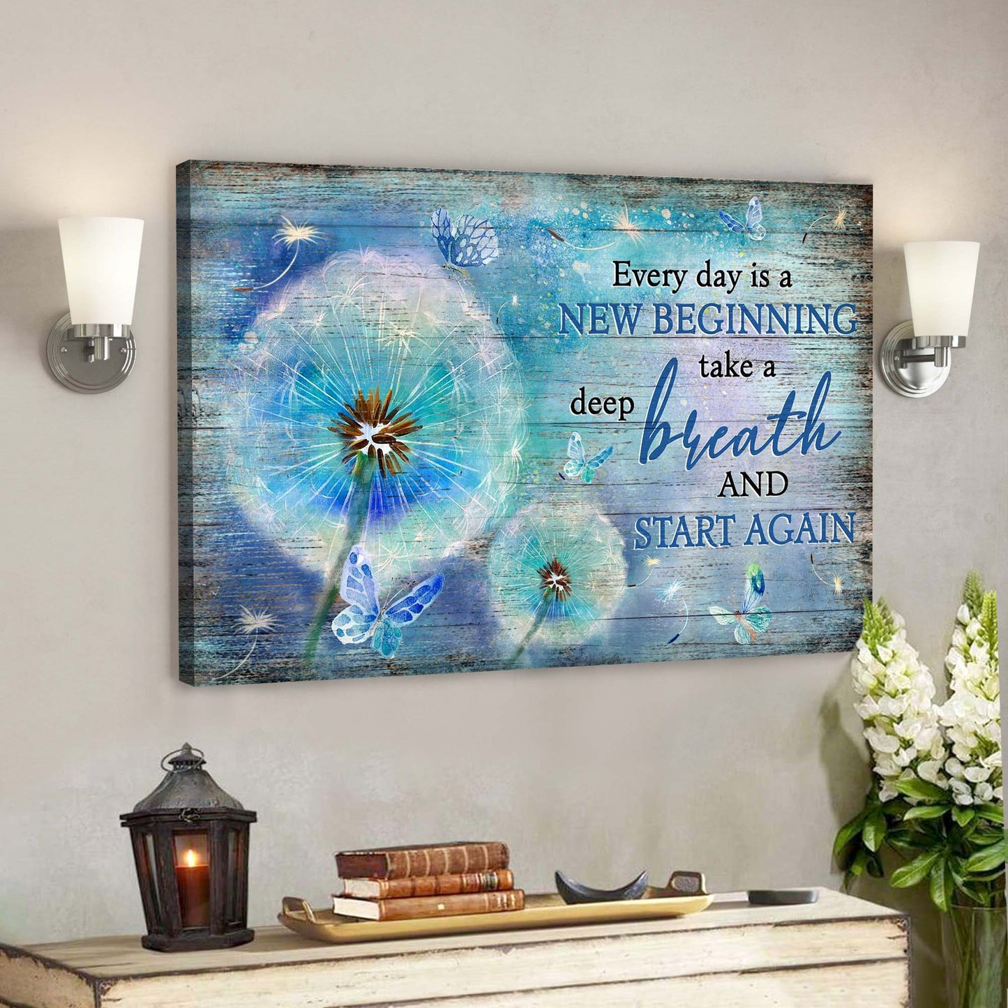 Blue Butterfly And Dandelion - Every Day Is A New Beginning Canvas Wall Art - Bible Verse Canvas - God Canvas - Scripture Canvas Wall Art - Ciaocustom