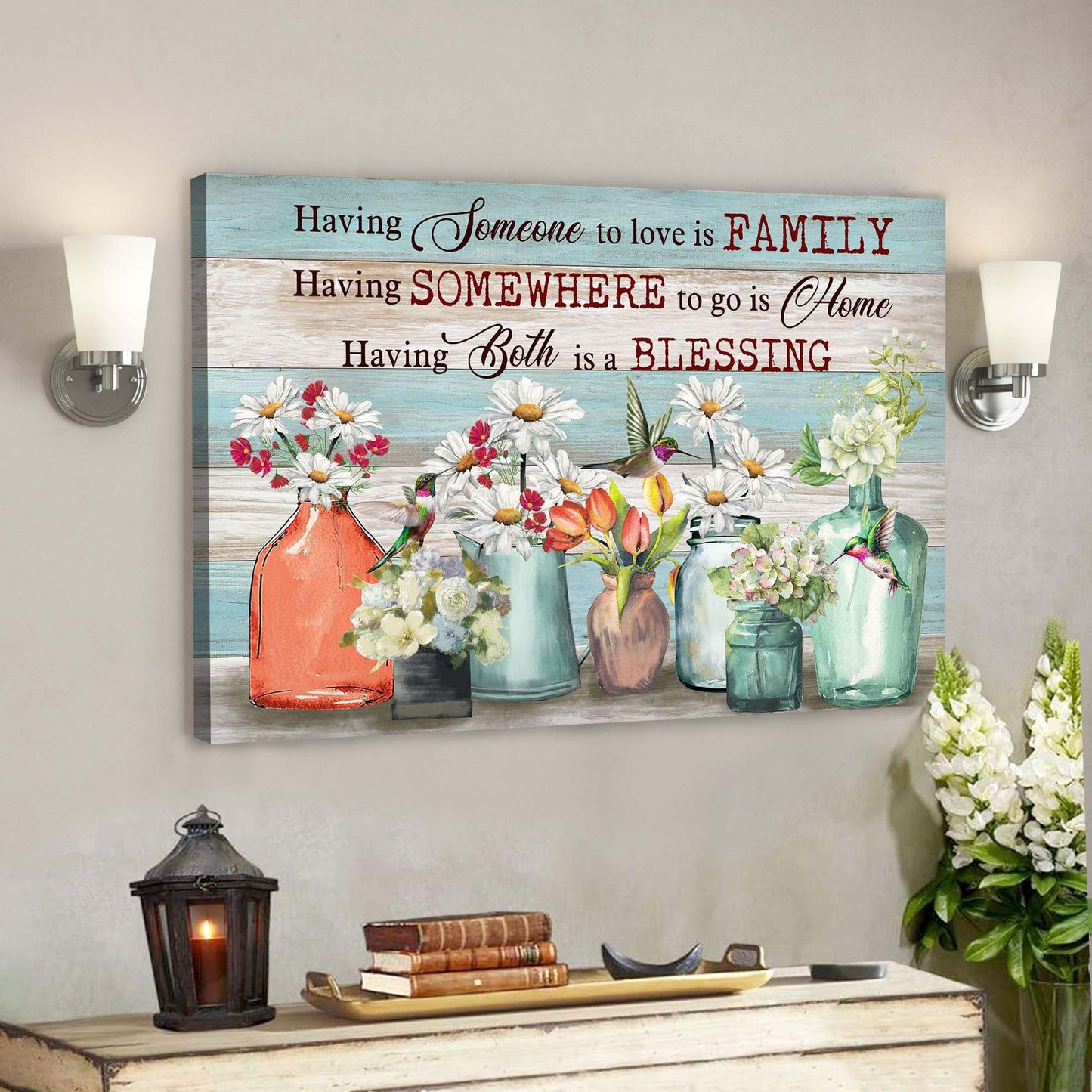 Beautiful Flowers And Hummingbird - Having Both Family And Home Is A Blessing - Bible Verse Canvas - God Canvas - Scripture Canvas Wall Art - Ciaocustom