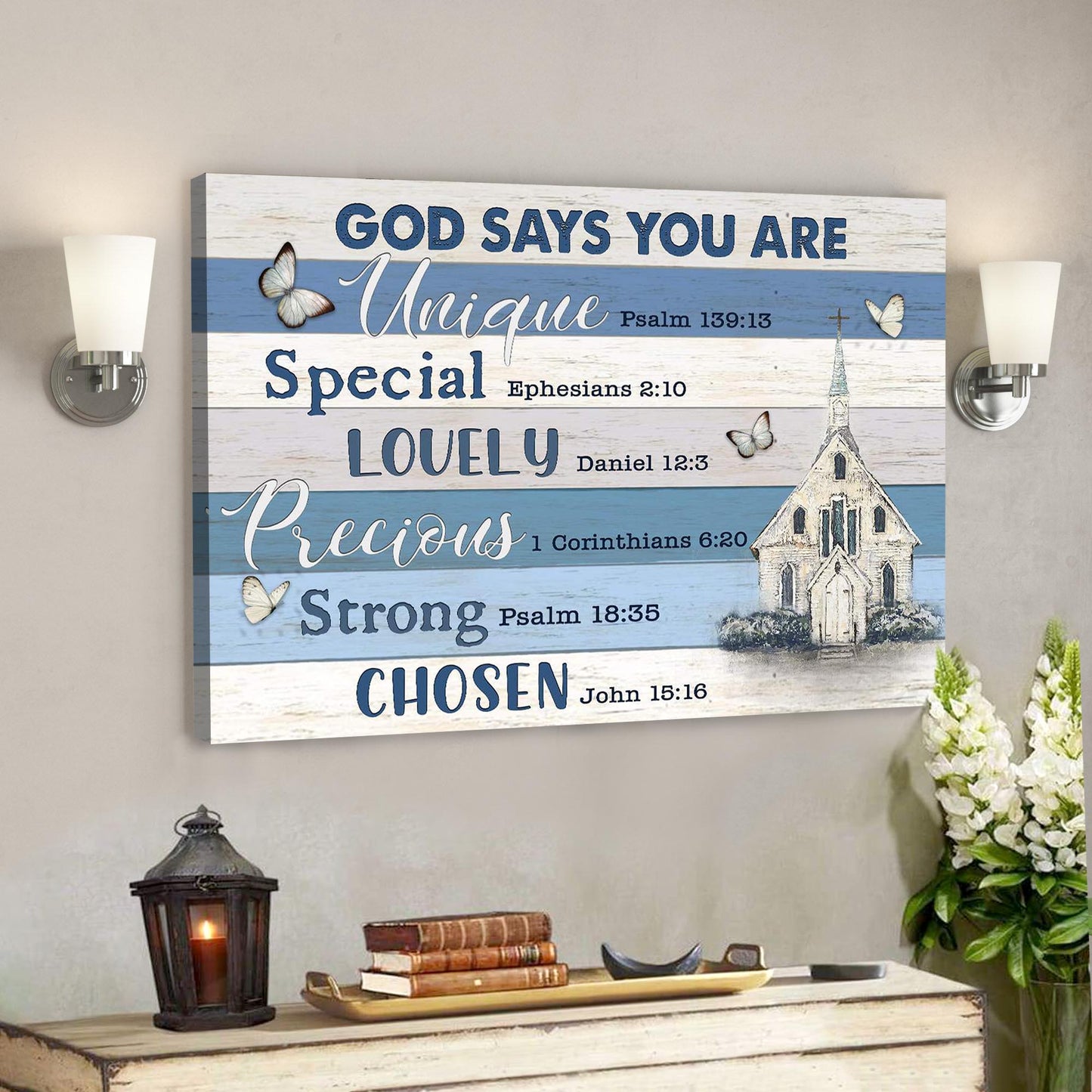 Bible Verse Canvas - God Canvas - Church And Butterfly - God Says You Are Canvas Wall Art - Ciaocustom