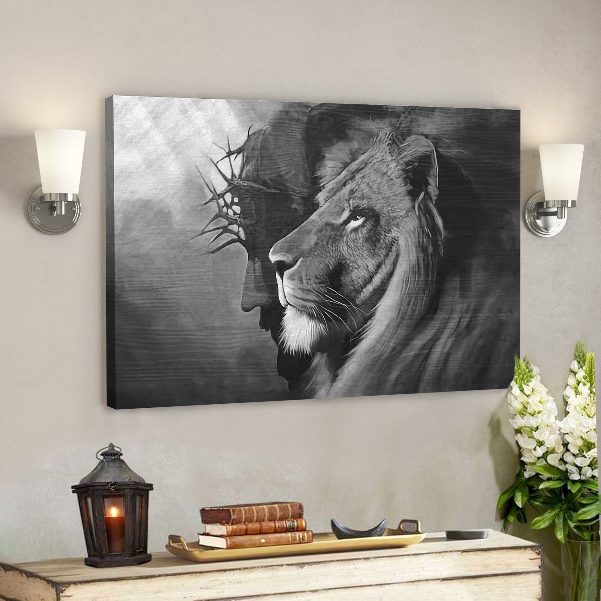 Black The Lion Of Judah Canvas Wall Art - Jesus And Lion Canvas Print - Ciaocustom